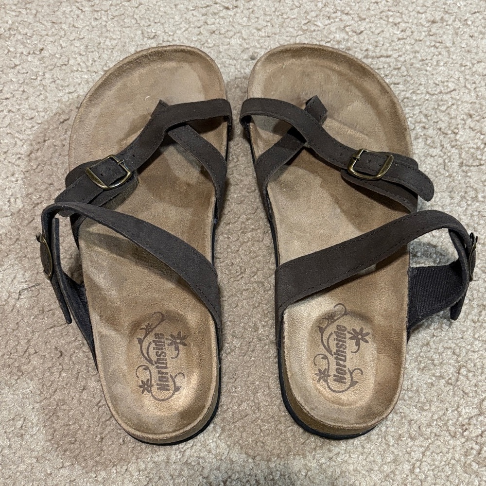 Northside Dark Brown Buckle Sandals